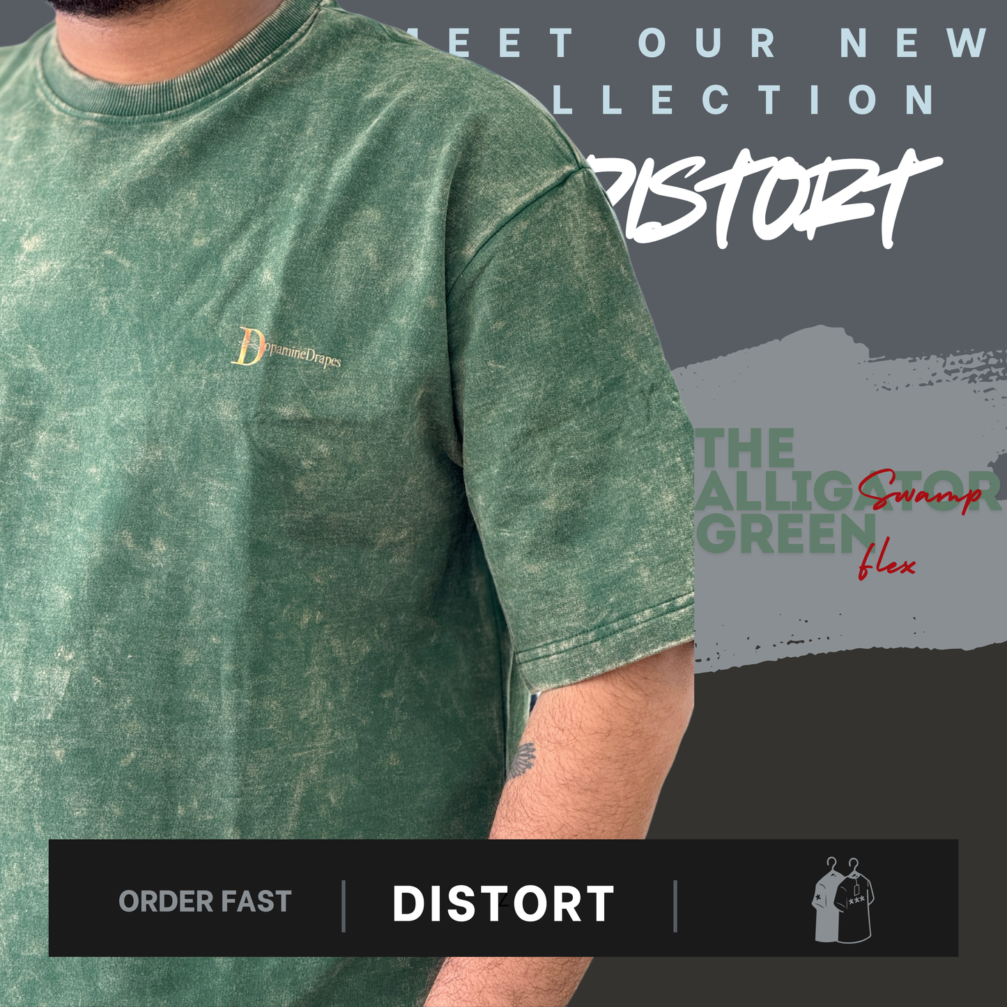 Swamp Flex - The ALLIGATOR Green | DISTORT Series | DROP SHOULDERS