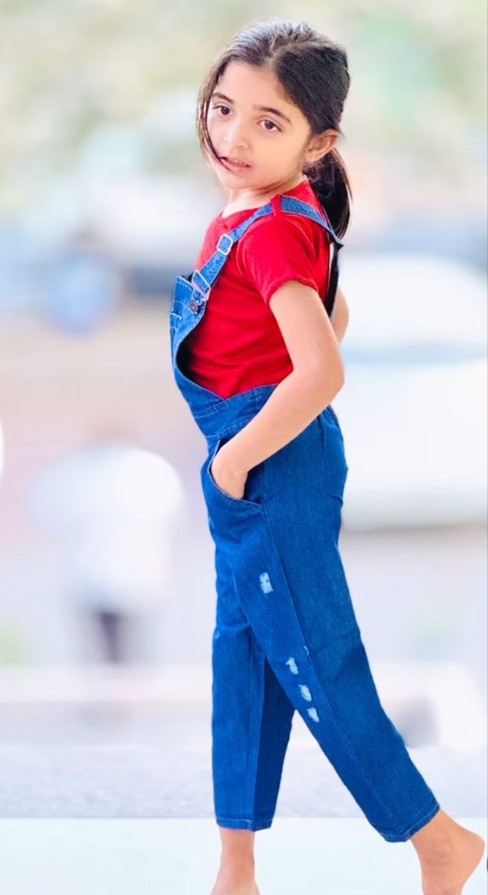 Girl's Denim Full Jumpsuit – Trendy Airport Look for Fashion-Forward Girls by DopamineDrapes