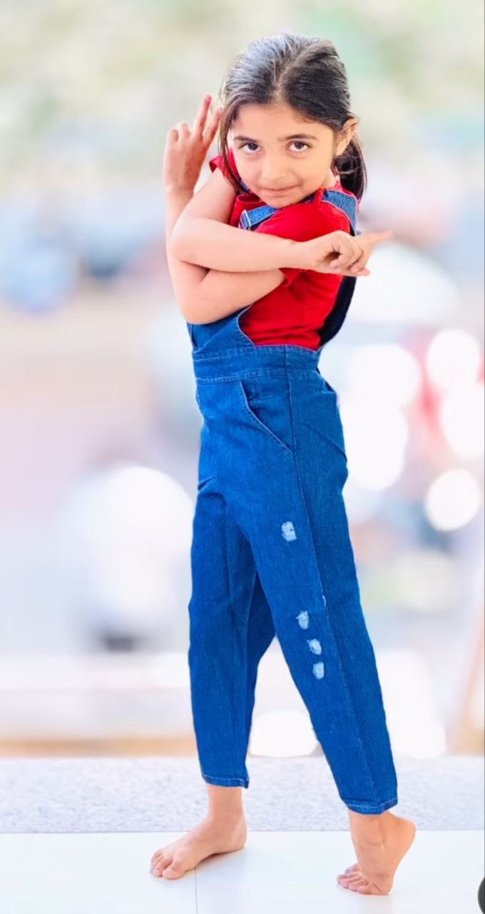 Girl's Denim Full Jumpsuit – Trendy Airport Look for Fashion-Forward Girls by DopamineDrapes