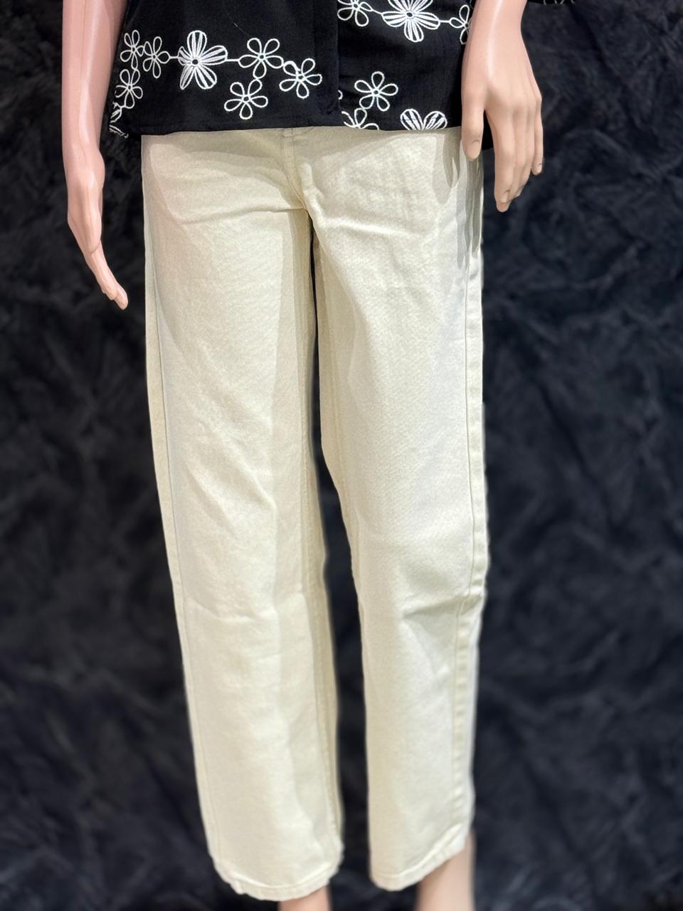The Ivory Drape – Wide-Leg Jeans - Cream