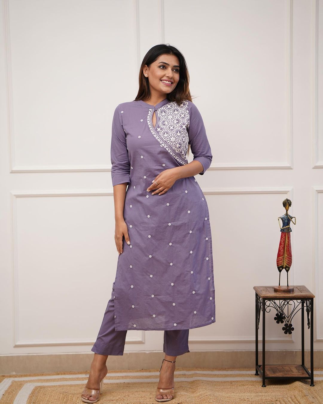 Dopa x VBDimple: Lavender/Lilac Monochrome Embroidered Pant-Set - Office Wear