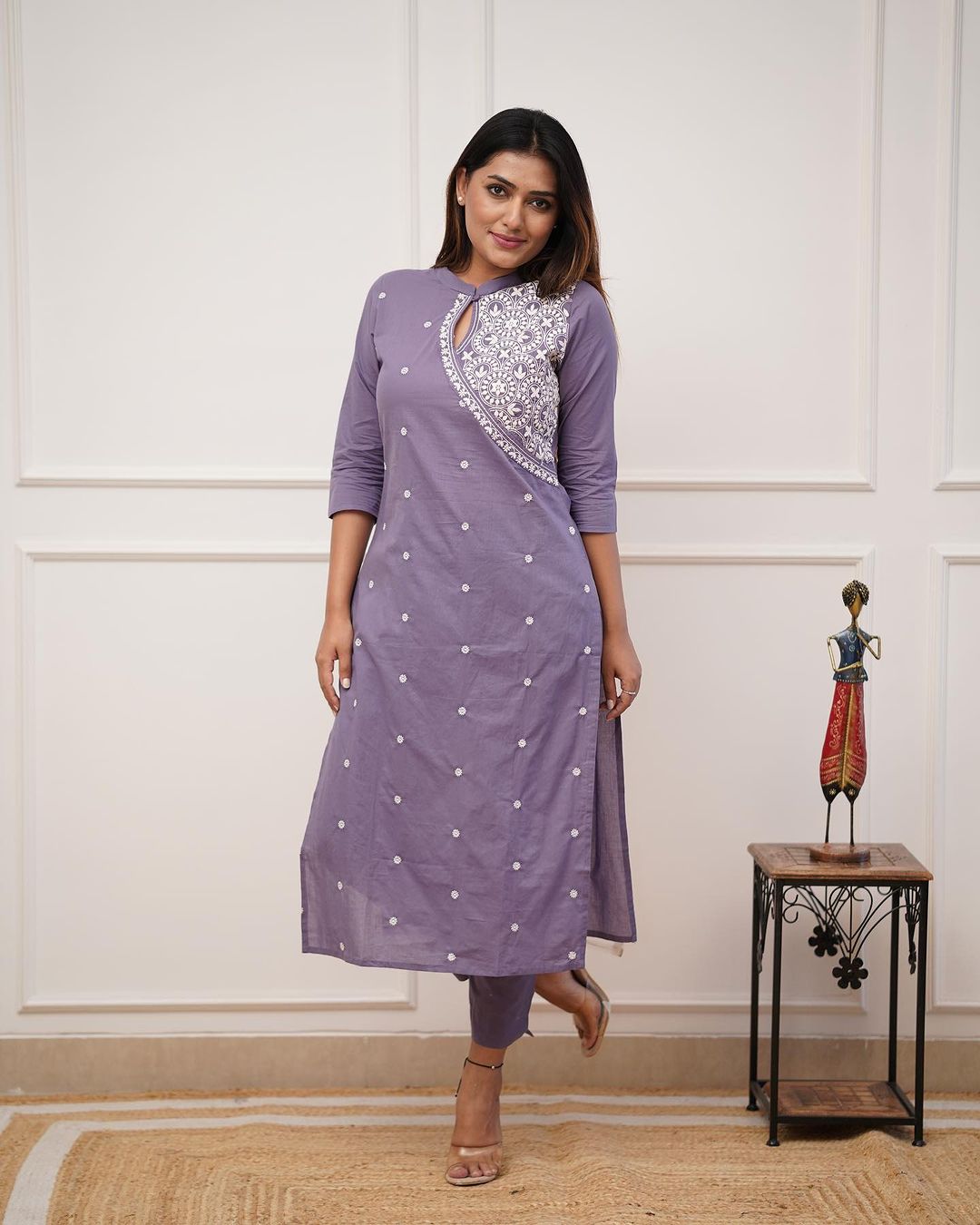 Dopa x VBDimple: Lavender/Lilac Monochrome Embroidered Pant-Set - Office Wear