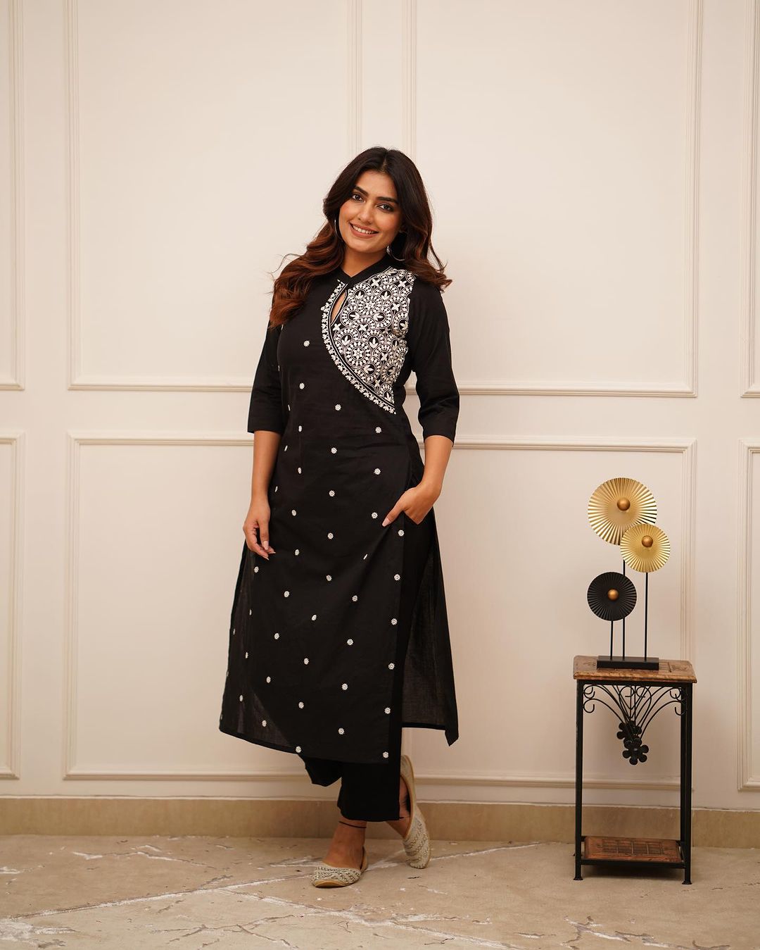 Dopa x VBDimple: Black Monochrome Embroidered Pant-Set - Office Wear