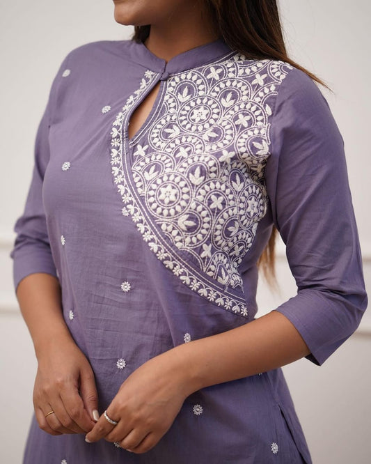 Dopa x VBDimple: Lavender/Lilac Monochrome Embroidered Pant-Set - Office Wear
