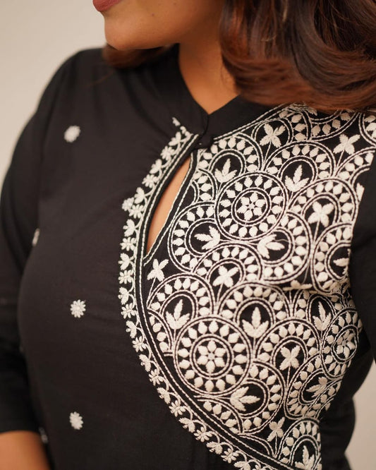 Dopa x VBDimple: Black Monochrome Embroidered Pant-Set - Office Wear