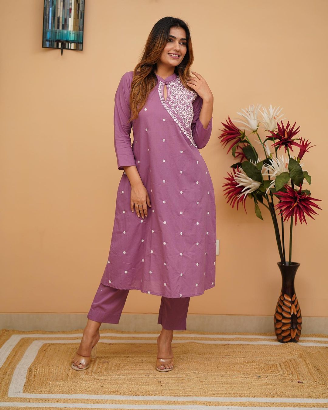 Dopa x VBDimple: Bubblegum Pink Monochrome Embroidered Pant-Set - Office Wear