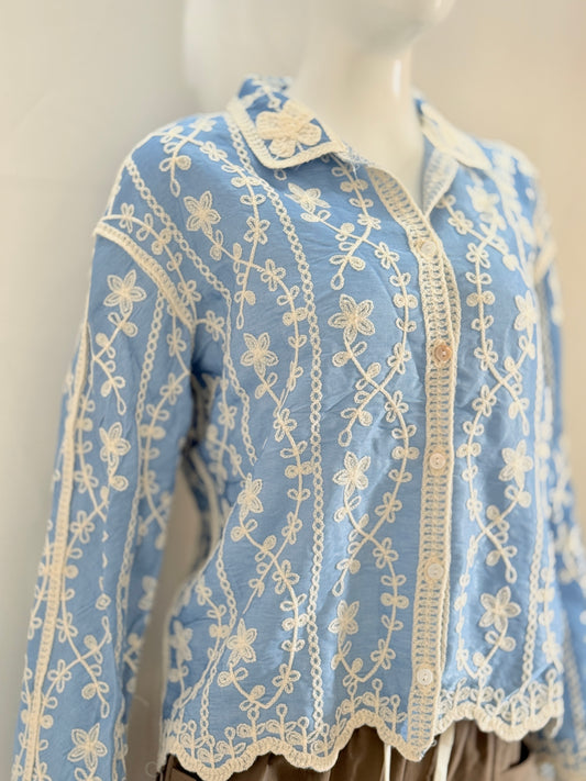 Vintage Vine Embroidered Shirt – BlushBloom Series