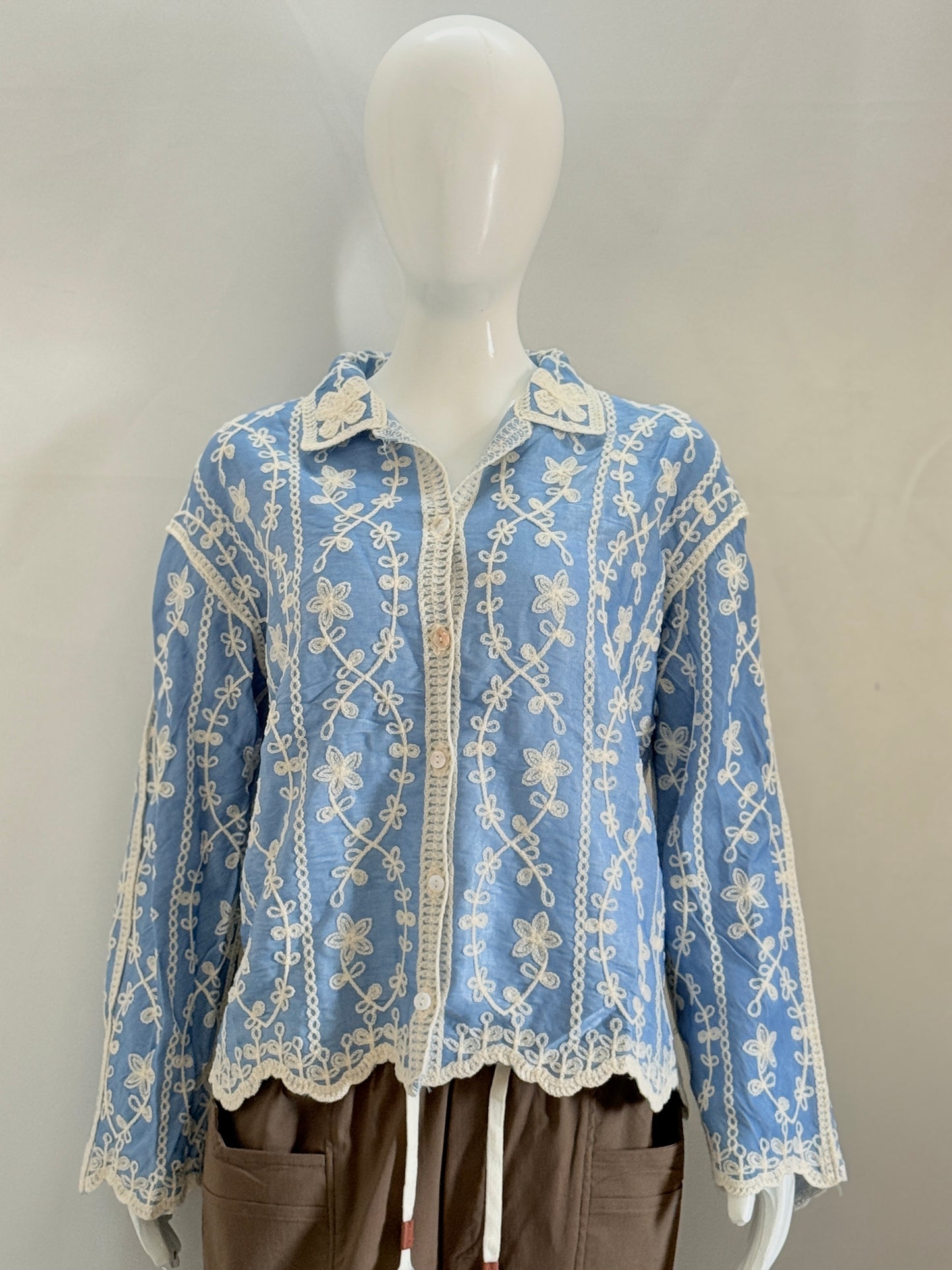 Vintage Vine Embroidered Shirt – BlushBloom Series