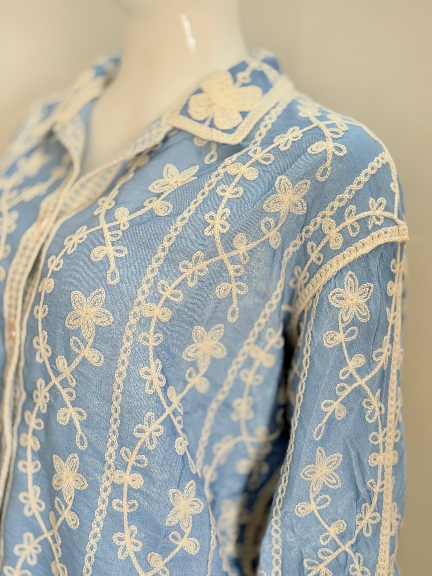 Vintage Vine Embroidered Shirt – BlushBloom Series